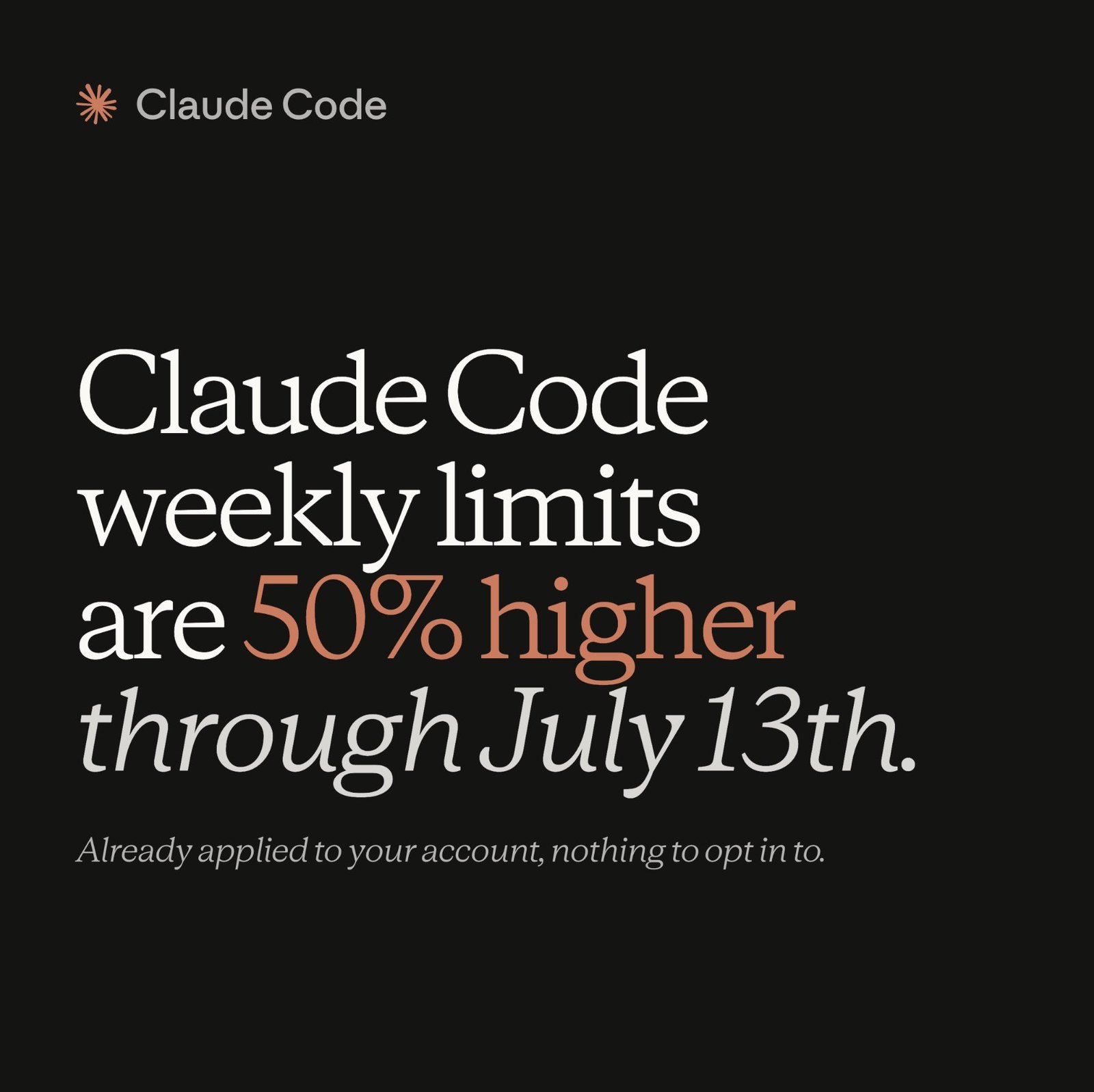 🤖 Claude Code 每周限额临时提高 50%