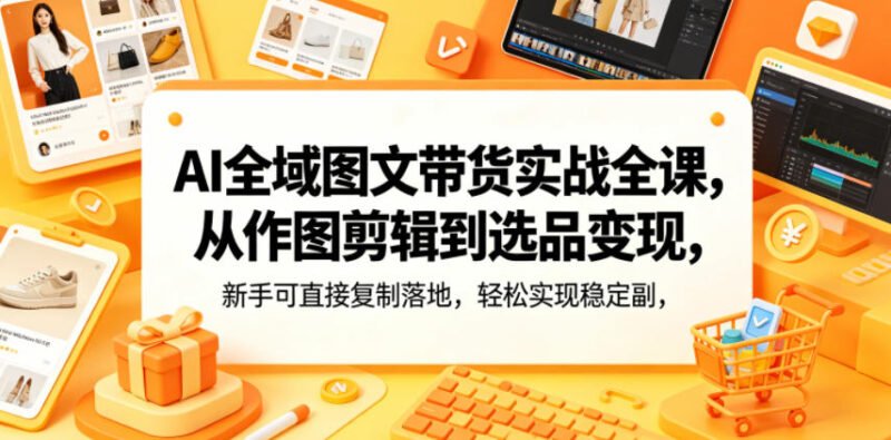 AI全域图文带货实战全课，从作图剪辑到选品变现，新手可直接复制-xn--mkro2sf1o.com