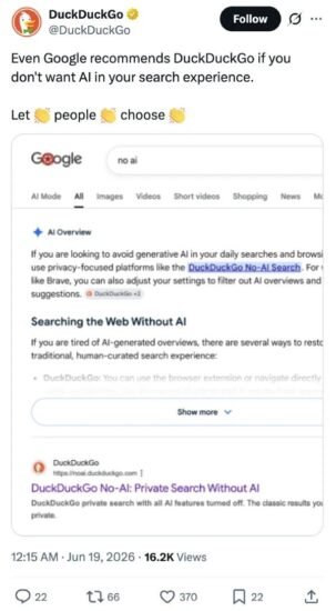 神助攻：谷歌自家 AI 建议用户改用 DuckDuckGo 避开-xn--mkro2sf1o.com