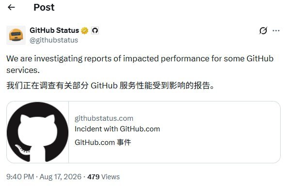 💻 GitHub 多项服务性能下降，部分功能错误率约 20%-xn--mkro2sf1o.com