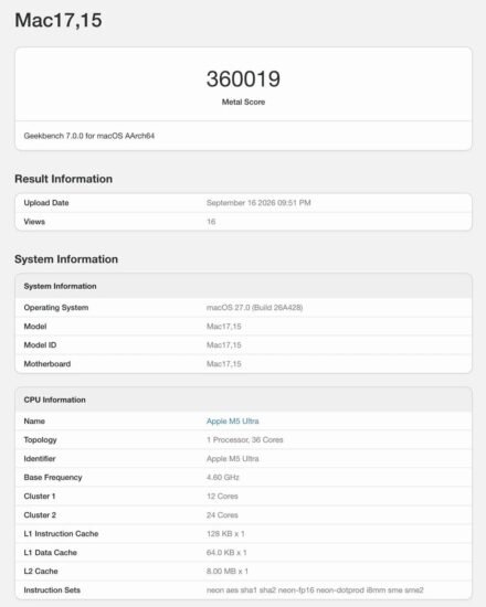 🍏 Apple M5 Ultra 跑分泄露，-xn--mkro2sf1o.com