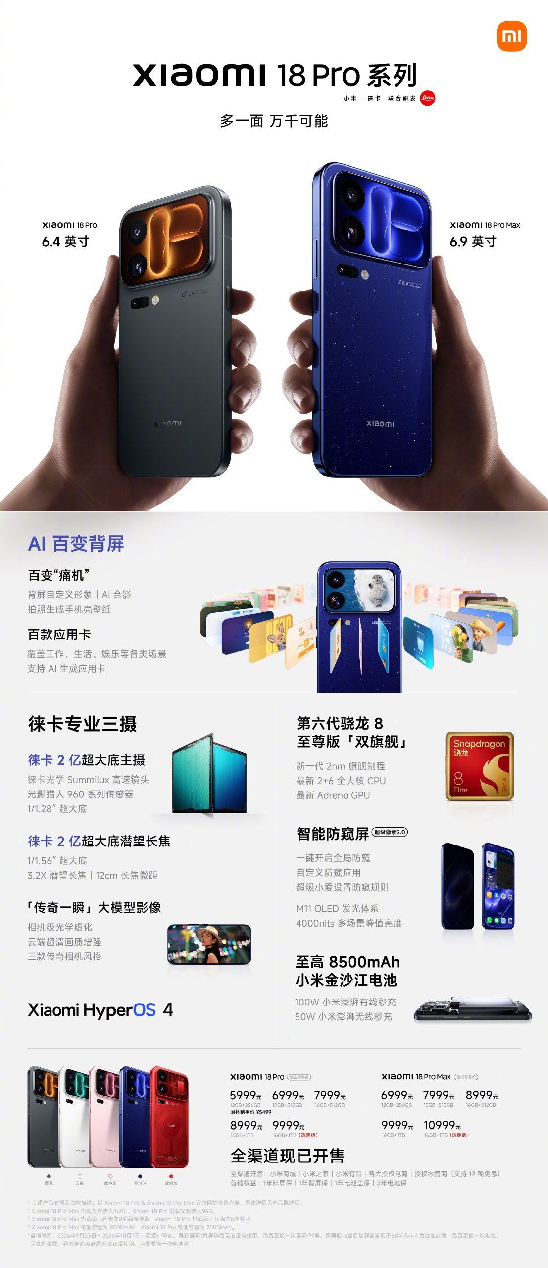 📱 小米 18 Pro 系列开售 5999 元起