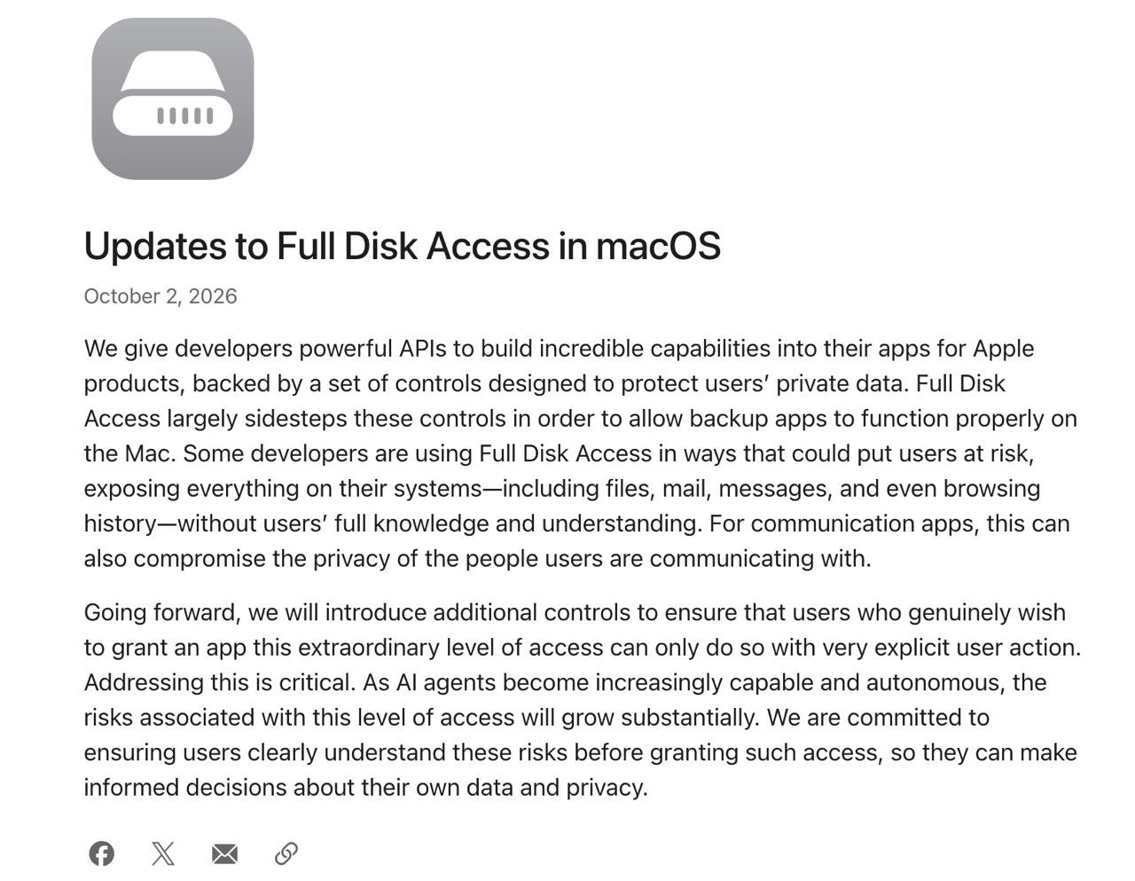 苹果将收紧 macOS “完全磁盘访问”权限