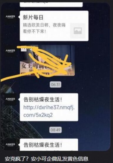 安克、NIKE、盒马、闲鱼多品牌企微客服号深夜发涉黄链接，-xn--mkro2sf1o.com